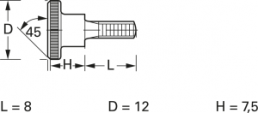 Knurled screw, M3, Ø 12 mm, 8 mm, steel, galvanized, DIN 464