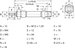 Miniature cylinder, single-acting, 2 to 10 bar, Kd. 8 mm, Hub 25 mm, 23.19.025
