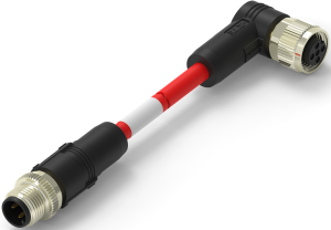 Sensor actuator cable, M12-cable plug, straight to M12-cable socket, angled, 4 pole, 8 m, PVC, red, 4 A, TAA546B1411-080