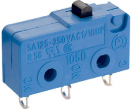 Subminiature snap-action switch, On-On, plug-in connection, pin plunger, 1.5 N, 2 A/250 VAC