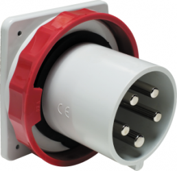 CEE wall plug, 4 pole, 63 A/380-415 V, red, 6 h, IP67, 81882