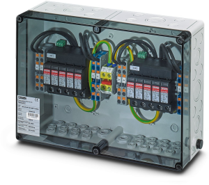 Switchgear combination, 1000 VDC for connection of 4x 2 strings, (H x W x D) 254 x 361 x 111 mm, IP65, polycarbonate, gray, 1081867