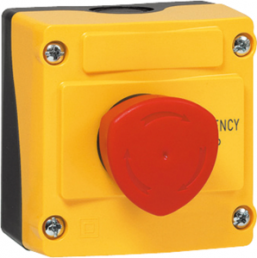 Emergency stop switch in the enclosure, 1 emergency stop pushbutton red, 1 Form B (N/C), latching, LBX10510