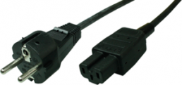 Device connection line, Europe, plug type E + F, straight on C15A jack, straight, H05RR-F3G0.75mm², black, 2 m