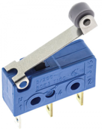 Subminiature snap-action switch, On-On, plug-in connection, roller lever, 0.6 N, 5 A/250 VAC, IP40