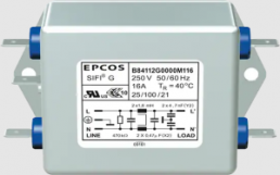 EMC filter, 50 to 60 Hz, 25 A, 250 V (DC), 250 VAC, 1.6 mH, threaded bolt M5, B84112G0000M125