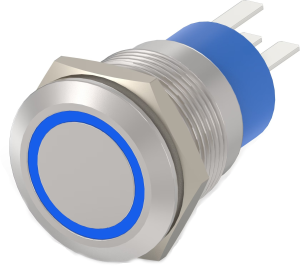 Pushbutton switch, 1 pole, silver, illuminated  (blue), 5 A/250 V, mounting Ø 19.2 mm, IP67, 3-2213764-9