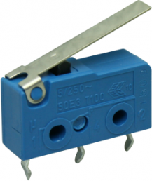 Subminiature snap-action switch, On-On, PCB connection, hinge lever, 0.5 N, 5 A/250 VAC, IP40