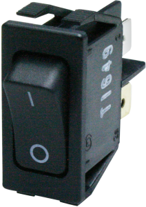 Rocker switch, black, 2 pole, On-Off, off switch, 16 (4) A/250 VAC, 10 (4) A/250 VAC, IP40, unlit, printed