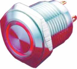 Pushbutton, 1 pole, silver, illuminated  (red), 2 A/36 V, mounting Ø 16 mm, IP65, PAV16NFS2C6N