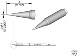 Soldering tip, conical, Ø 0.1 mm, (L x W) 106 x 45 mm, C105101