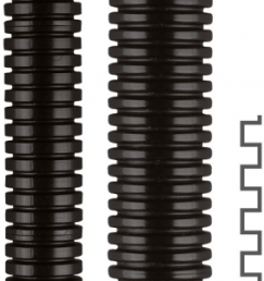 Corrugated hose, inside Ø 21.5 mm, outside Ø 28.5 mm, BR 60 mm, polyamide, black