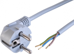 Connection line, Europe, plug type E + F, angled on open end, H05VV-F3G0.75mm², gray, 2.5 m