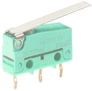 Ultraminiature snap-action switche, On-On, PCB connection, roller hinge lever, 0.54 N, 2 A/125 VAC, 30 VDC, IP67