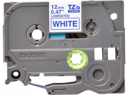 Labelling tape cartridge, 12 mm, tape white, font blue, 8 m, TZE-233