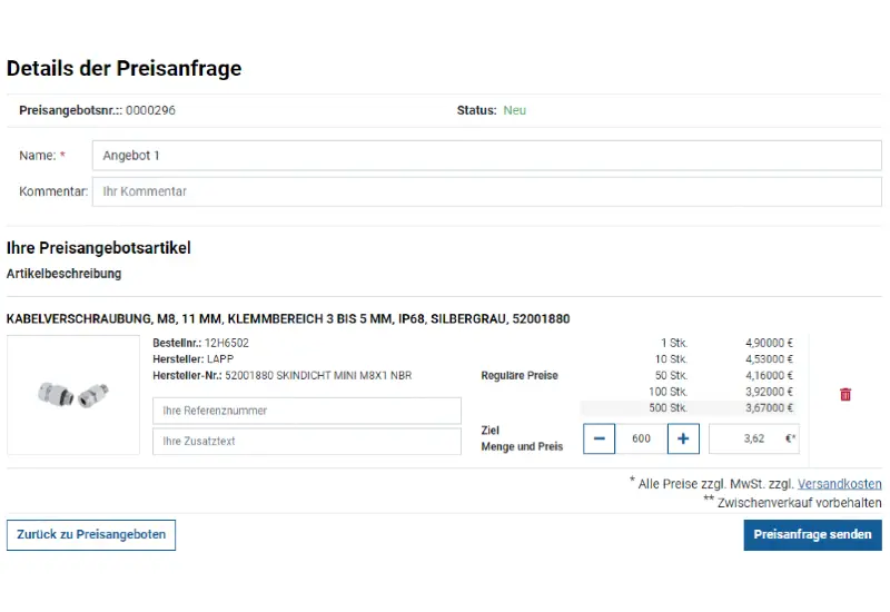 Ihre Anfrage als Übersicht dargestellt