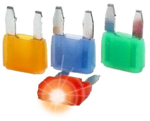 KFZ-Flachsicherung mit LED, 5 A, 32 V, orange, (L x B x H) 10.9 x 3.8 x 16.55 mm, 341824