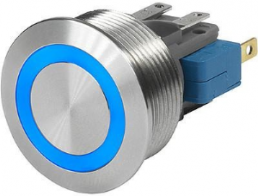 Drucktaster, 1-polig, silber, beleuchtet (blau), 100 mA/30 VDC, Einbau-Ø 22 mm, IP67, 3-108-961