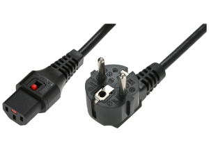 Geräteanschlussleitung, Europa, Stecker Typ E + F, abgewinkelt auf C13-Dose, gerade, H05VV-F3G1,0mm², schwarz, 2 m