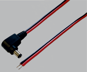 DC-Anschlusskabel, DC-Stecker gewinkelt 2,5x5,5 mm, rot/schwarz, 0,3 m
