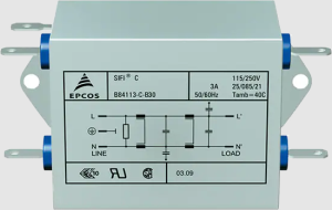 EMC Filter, 50 bis 60 Hz, 3 A, 250 V (DC), 250 VAC, 4.7 mH, Flachstecker 6,3 mm, B84113C0000B030