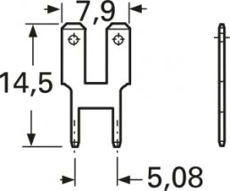 Flachstecker, 2,8 x 0,8 mm (2x), L 14.5 mm, unisoliert, gerade, 72818