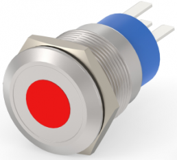Schalter, 1-polig, silber, beleuchtet (rot), 5 A/250 VAC, Einbau-Ø 19.18 mm, IP67, 2-2213765-5