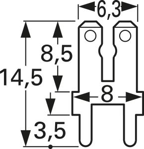 Flachstecker, 6,3 x 0,8 mm oder 2,8 x 0,8 mm, L 14.5 mm, unisoliert, gerade, 3866C.68