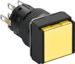 Drucktaster, beleuchtbar, tastend, 2 Wechsler, Bund quadratisch, gelb, Frontring schwarz, Einbau-Ø 16 mm, XB6ECW5B2P