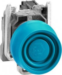 Drucktaster, tastend, Bund rund, blau, Frontring silber, Einbau-Ø 22 mm, XB4BPS61EX
