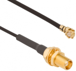 Koaxialkabel, AMC-Stecker (abgewinkelt) auf MCX-Stecker (gerade), 50 Ω, 1.37 mm Micro-Cable, Tülle schwarz, 200 mm, 336503-14-0200