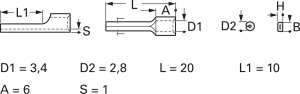 Unisolierter Stiftkabelschuh, 4,0-6,0 mm², AWG 12 bis 10, 2.8 mm, 2.8 mm, metall