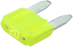 KFZ-Flachsicherung, 20 A, 32 V, gelb, (L x B x H) 10.9 x 3.8 x 8.8 mm, 0297020.WXNV