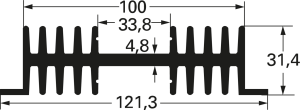 Strangkühlkörper, 1000 x 121.3 x 31.4 mm, 2.75 bis 1.25 K/W, Schwarz eloxiert