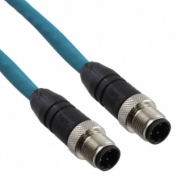 Sensor-Aktor Kabel, M12-Kabelstecker, gerade auf M12-Kabelstecker, gerade, 4-polig, 1 m, TPE, türkis, 4 A, 7452