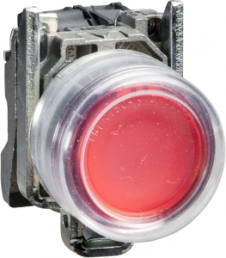 Drucktaster, tastend, Bund rund, rot, Frontring silber, Einbau-Ø 22 mm, XB4BP42