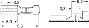 Unisolierte Flachsteckhülse, 4,8 x 0,5 mm, 0,5 bis 1,0 mm², AWG 20 bis 18, Messing, 3800.60