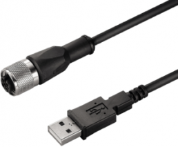 Bus-Leitung, M12-Buchse, gerade auf USB-Stecker, gerade, PUR, 1.5 m, schwarz