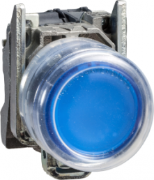 Drucktaster, tastend, Bund rund, blau, Frontring silber, Einbau-Ø 22 mm, XB4BP683B5EX