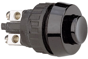 Drucktaster, 1-polig, schwarz, unbeleuchtet, 0,7 A/250 V, Einbau-Ø 15.2 mm, IP40/IP65, 1.10.001.001/0104