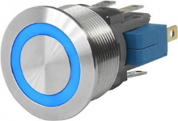 Drucktaster, 1-polig, silber, beleuchtet (blau), 0,1 A/30 V, Einbau-Ø 19 mm, 19,1 mm, IP67, 3-108-948