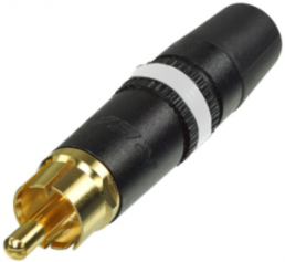 Cinch-Stecker für Kabelmontage 3,5 bis 6,1 mm Außen-Ø, vergoldet, Farbcodierring weiß