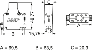 D-Sub Steckverbindergehäuse, Größe: 4 (DC), gerade 180°, Kabel-Ø 12,7 mm, Zinkdruckguss, silber, 5745174-3
