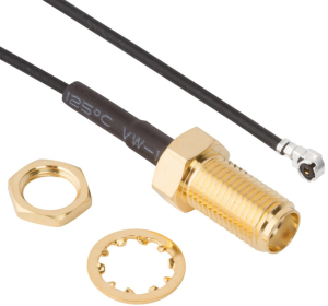 Koaxialkabel, SMA-Buchse (gerade) auf AMC-Stecker (abgewinkelt), 50 Ω, 1.37 mm Micro-Cable, Tülle schwarz, 100 mm, 336313-14-0100