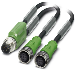 Sensor-Aktor Kabel, M12-Kabelstecker, gerade auf 2 x M12-Kabeldose, gerade, 3-polig, 1.5 m, PUR, schwarz, 4 A, 1668975