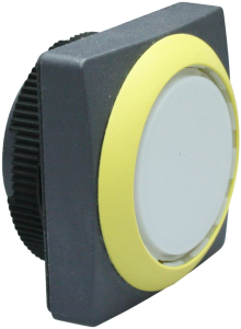Drucktaster, beleuchtbar, tastend, Bund quadratisch, weiß, Frontring gelb, Einbau-Ø 22.3 mm, 1.30.270.951/2204