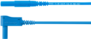 Messleitung mit (4 mm Stecker, gefedert, gerade) auf (4 mm Stecker, gefedert, abgewinkelt), 500 mm, blau, PVC, 1,0 mm², CAT III