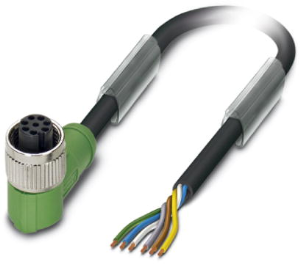 Sensor-Aktor Kabel, M12-Kabeldose, abgewinkelt auf offenes Ende, 6-polig, 10 m, PUR, schwarz, 1407821