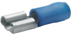 Isolierte Flachsteckhülse, 6,3 x 0,8 mm, 1,5 bis 2,5 mm², AWG 16 bis 14, Bronze, verzinnt, blau, 730BZ