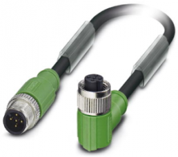 Sensor-Aktor Kabel, M12-Kabelstecker, gerade auf M12-Kabeldose, abgewinkelt, 5-polig, 0.3 m, PUR, schwarz, 4 A, 1501003